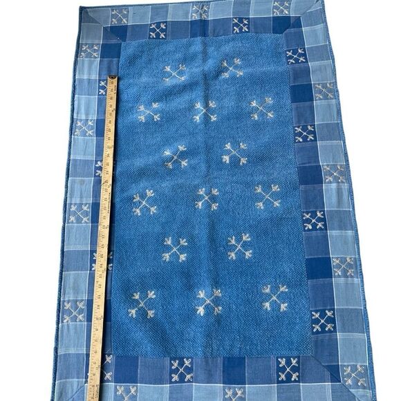 Holiday Kitchen/Bath rug blue w/ snow flakes and plaid boarder - Picture 3 of 6